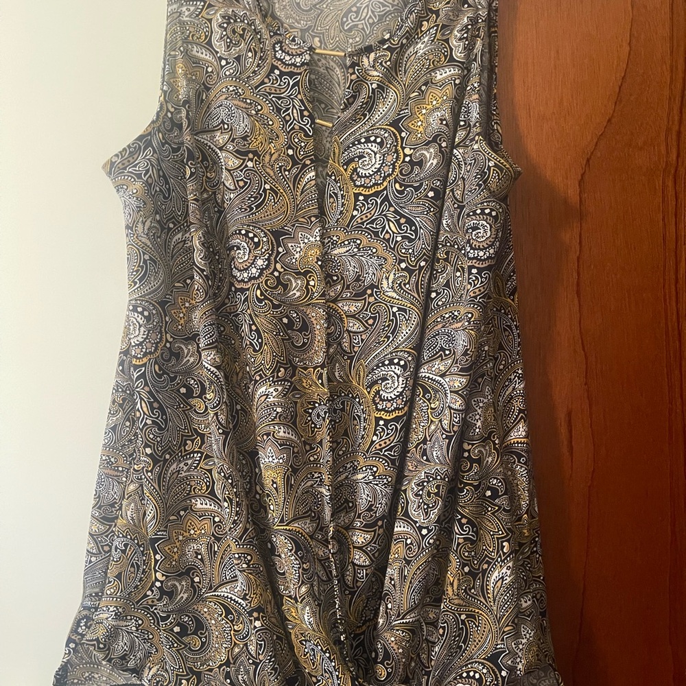Michael Kors Blue and Gold Paisley Top